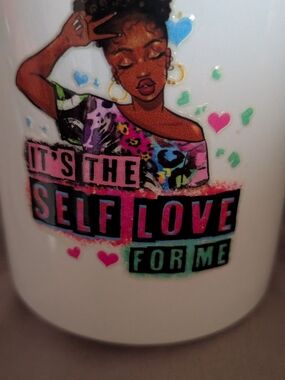 Self Love For Me White Ceramic Mug - Pink & Teal Design
